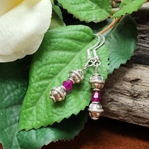 Hand Crafted Earrings With Silver Toned Accents and Glass Crystal Beads